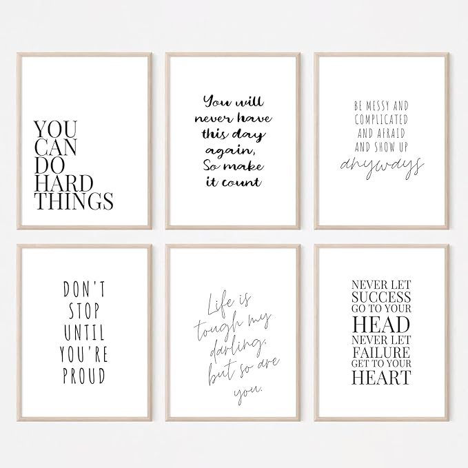 Office Inspirational Wall Art Decor Motivational Quotes Canvas Wall Art Positive Classroom Posters Pictures Office Inspirational Work Artwork for Women Home Bedroom 12x16 Inch Unframed Set of 6