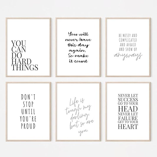 Office Inspirational Wall Art Decor Motivational Quotes Canvas Wall Art Positive Classroom Posters Pictures Office Inspirational Work Artwork for Women Home Bedroom 12x16 Inch Unframed Set of 6