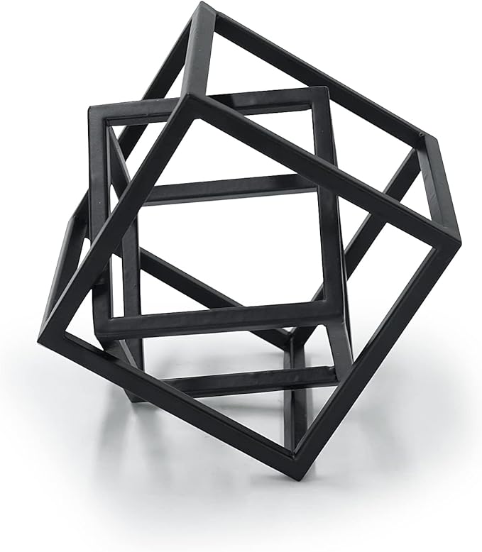 DreamsEden Small Geometric Sculpture, Metal Cube Decorative Ornaments Modern Home Decor Accent