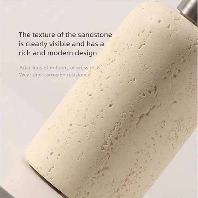 Soap Dispensing Refillable Stone Soap Dispenser Beige Travertine Liquid Shampoo Bottles Marble Hand Soap Dispenser for Bathroom Kitchen New Home Essentials