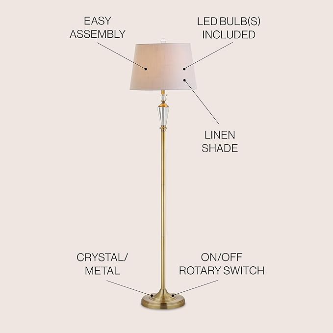 JONATHAN Y JYL2029A Harper 61" Crystal/Metal LED Floor Lamp Contemporary,Transitional,Traditional for Bedrooms, Living Room, Office, Reading, BrassGold/Clear