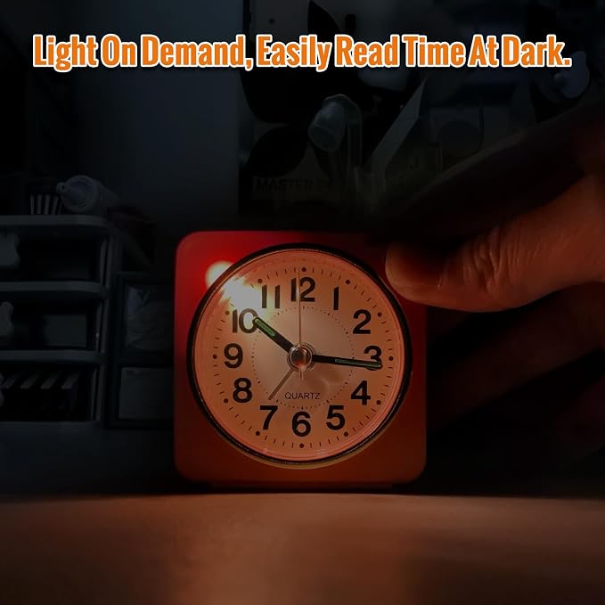 Lamisola Ultra Small Battery Analog Travel Alarm Clock, Retro Bedside Desk Clocks for Bedrooms, Vintage Home Decor for Bathroom Kichen Office Room,Orange