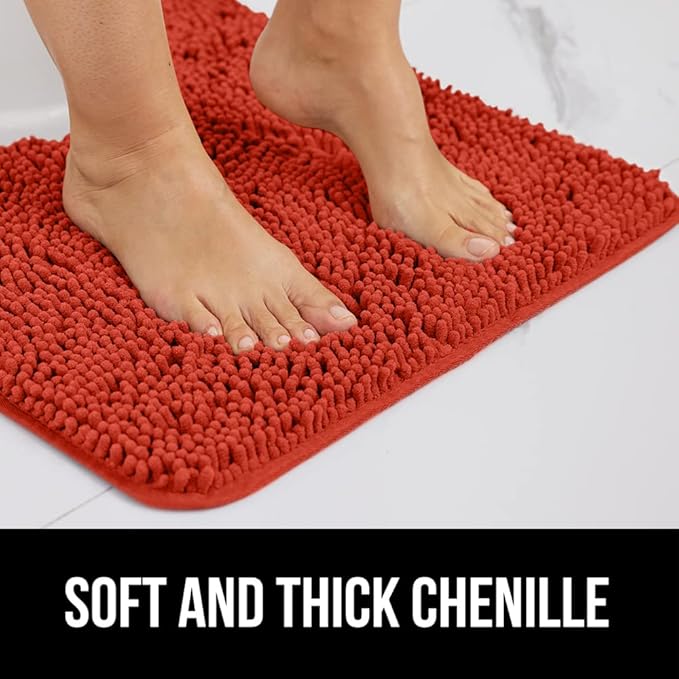 GORILLA GRIP Bath Rug Mat, Thick Soft Absorbent Chenille, Quick Dry Microfiber Mats, Rubber Backing Washable Shower Floor Rugs, US Designed Bathroom Bathmat Home Accessories, 24x17, Sunset Orange