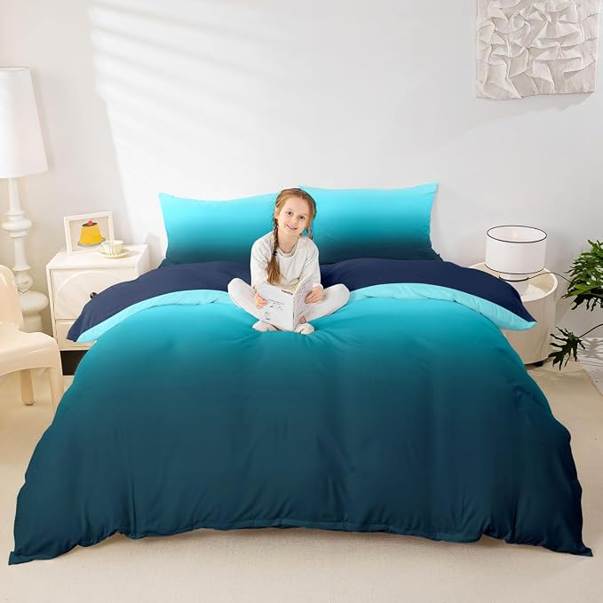 Erosebridal Ombre Blue Black Duvet Cover King Modern Gradient Bedding Set for Kids Teens Abstract Rainbow Quilt Cover Contemporary Artwork Bed Set with Zipper