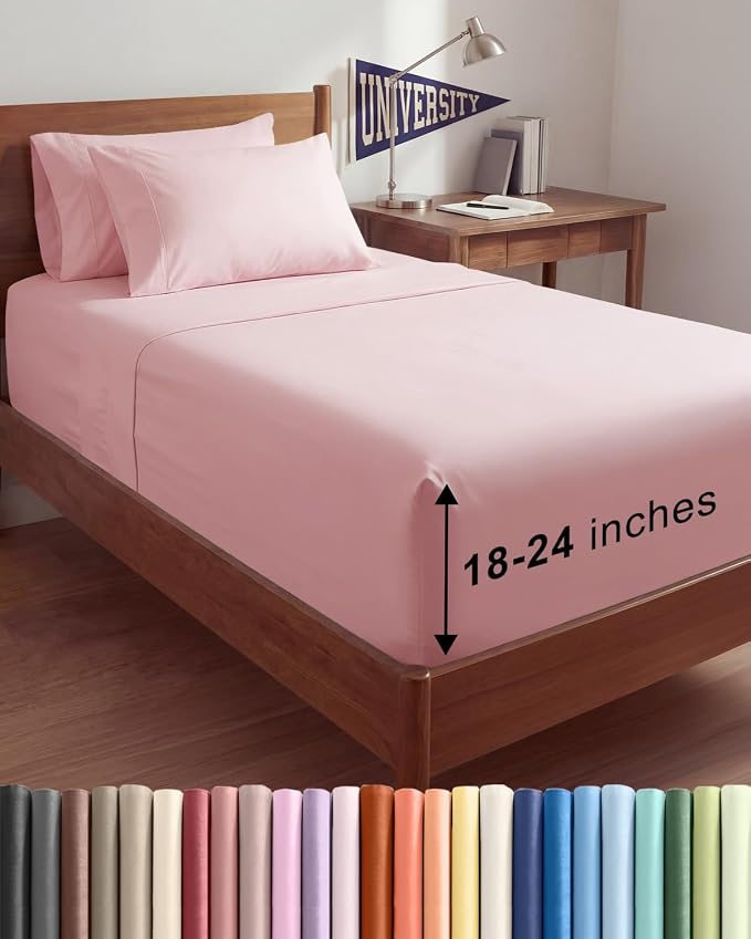 Extra Deep Twin XL Sheet Set - 4 Piece College Dorm Bed Sheets Set with Extra Deep Pockets - Ultra-Soft, Comfy & Breathable Bedding for Women, Men, Kids & Teens - Wrinkle & Fade Resistant - Baby Pink