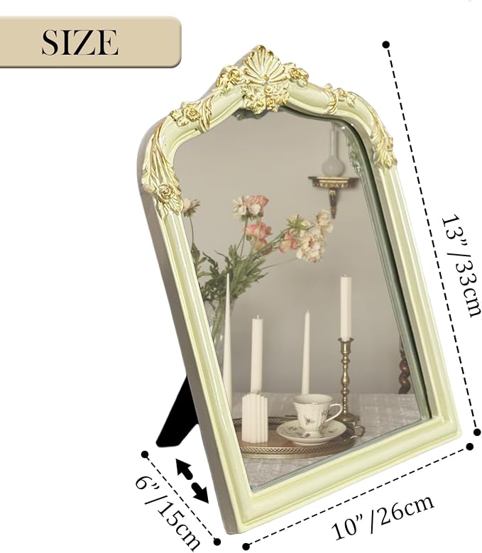 Cream Flower Bow Mirror - 13x10 Inch Elegant Decorative Accent, Wall-Mounted & Tabletop Makeup Mirror for Bedroom Decor