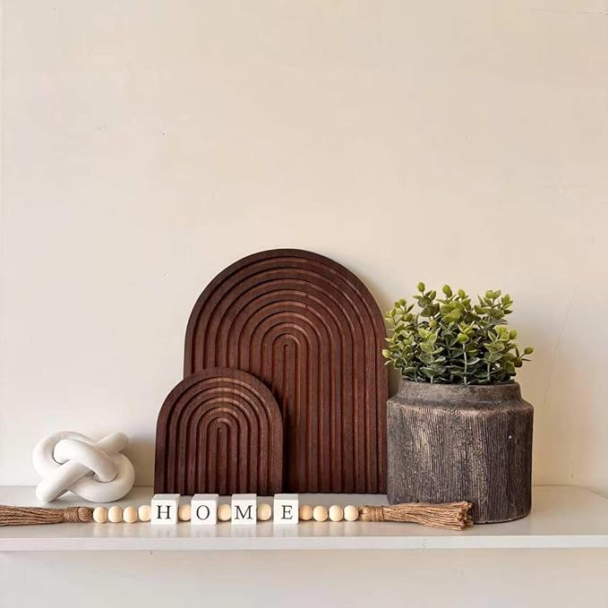 Set of 2 Wooden Arch Vintage Decor for Wall Shelf, Fireplace Mantel, Counter, Table - Mid Century Modern Boho Decorative Object Aesthetic Decorations for Living Room, Kitchen, Home Office