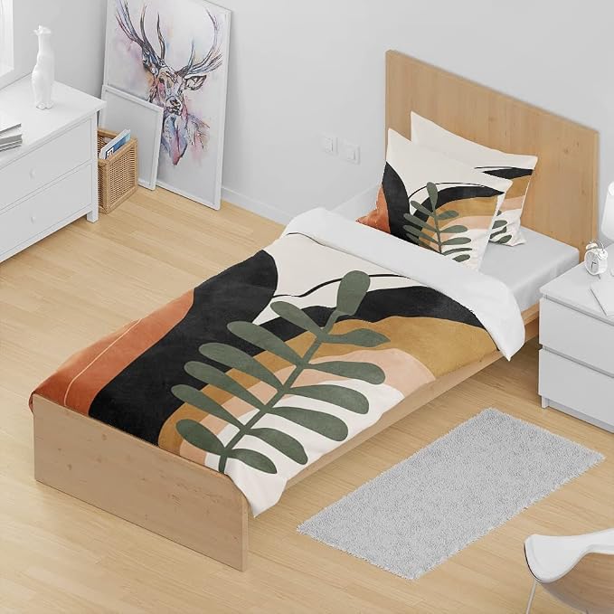 Bohemian Duvet Cover Set Twin Size Boho Abstract Mid Century Burn Orange Comforter Cover Minimalist Geometric Lightweight Soft Bedding Set 3 Pieces Breathable Bedding Set with 2 Pillowcase