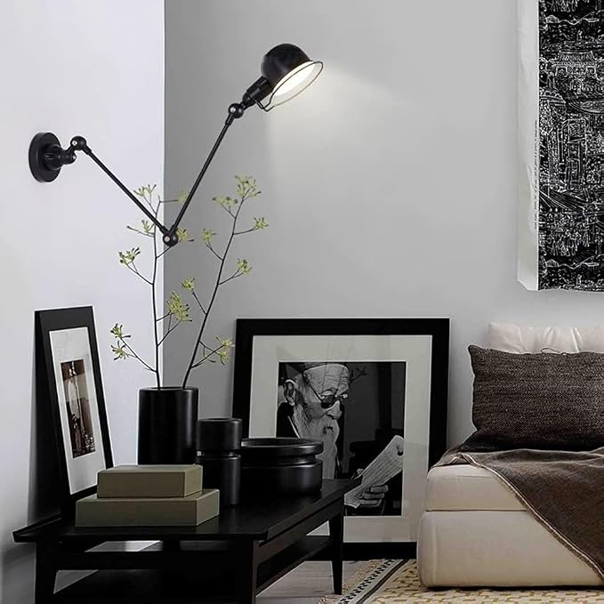 Swing Arm Wall Lamp, The Long of The Glass Light Iron Industrial Creative Telescopic Bedroom Retro Nostalgic