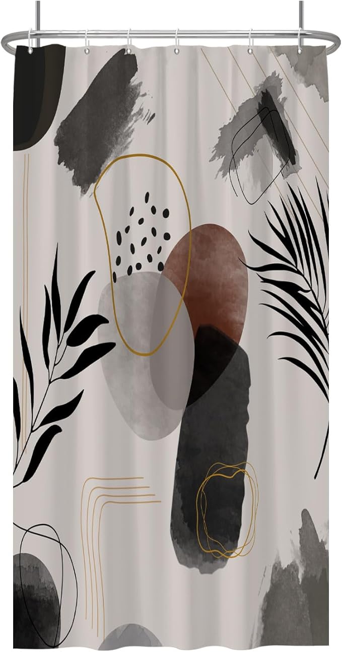 Baocicco Boho Shower Curtain Black Grey Plants Leaves Mid Century Modern Abstract Shower Curtains Decorative for Bathroom Waterproof Fabric Shower Curtain with Hooks 36x72 Inches