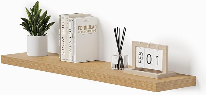 Vivelove Single Floating Shelves Oak 48 Inches, 48 x 10 inch Deep x 1.8 in Thick, Long Wall Shelves Heavy Duty 80 lbs for Bedroom, Living Room, Kitchen, Office, Modern Shelf Book Home Decor