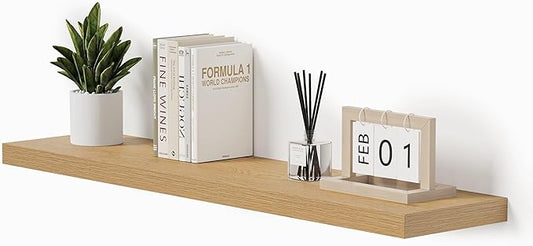 Vivelove Single Floating Shelves Oak 48 Inches, 48 x 10 inch Deep x 1.8 in Thick, Long Wall Shelves Heavy Duty 80 lbs for Bedroom, Living Room, Kitchen, Office, Modern Shelf Book Home Decor