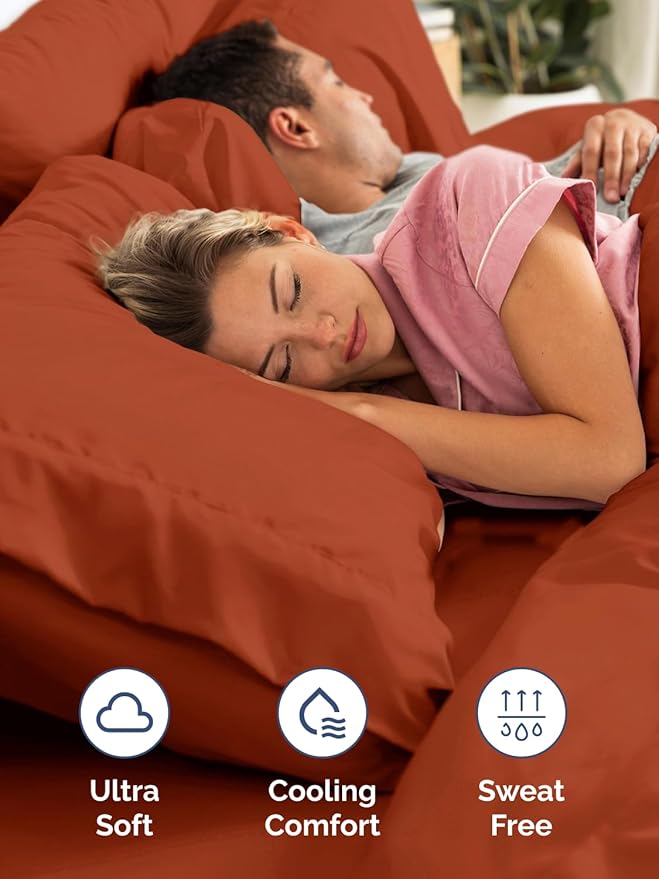 Extra Deep Split King Sheet Set - 7 Piece Breathable and Cooling Sheets - Hotel Luxury Bedding for Women, Men, Kids & Teens - Easy Secure Fit - Soft & Wrinkle Free - Extra Deep Pockets - Terracotta