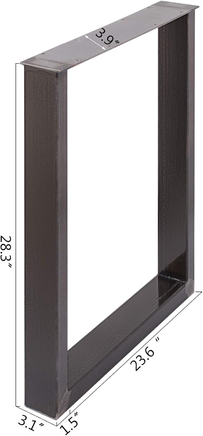 VEVOR Set of 2 Steel Table Legs, 28”Height 23”Wide Dining Table Legs,Heavy Duty 3.1" Square Box Section Square Table Legs, 28x23x3.1 Inch Black Industrial Country Style Metal Dining Legs
