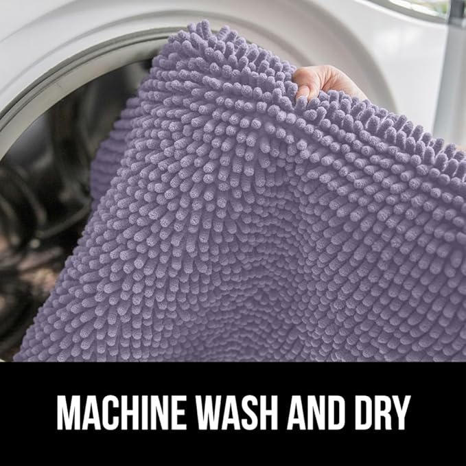 GORILLA GRIP Plush Absorbent Shaggy Chenille Bath Rug Mat for Oval Toilet Base with Rubber Backing, Machine Washable Rugs, Soft Microfiber Contour Mats for Toilets, Bathroom Decor, Lt Purple