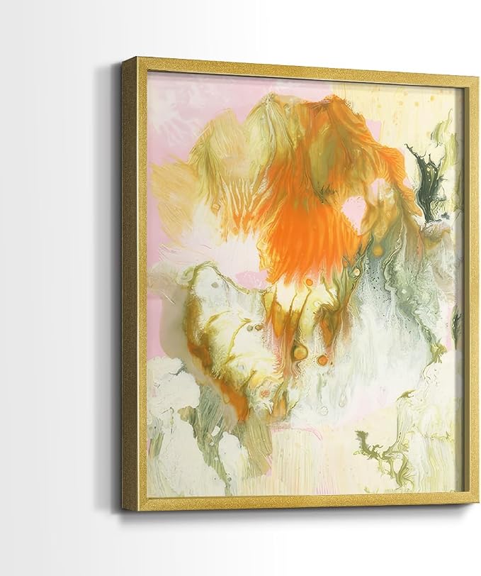 Renditions Gallery Set of 2 Peel & Stick Framed Prints, Modern Abstract Wall Art, Mix Color Oil Paint Design Wall Decor, Re-Stickable - Ready to Hang - 8"x10" - GOLD Frame LT588