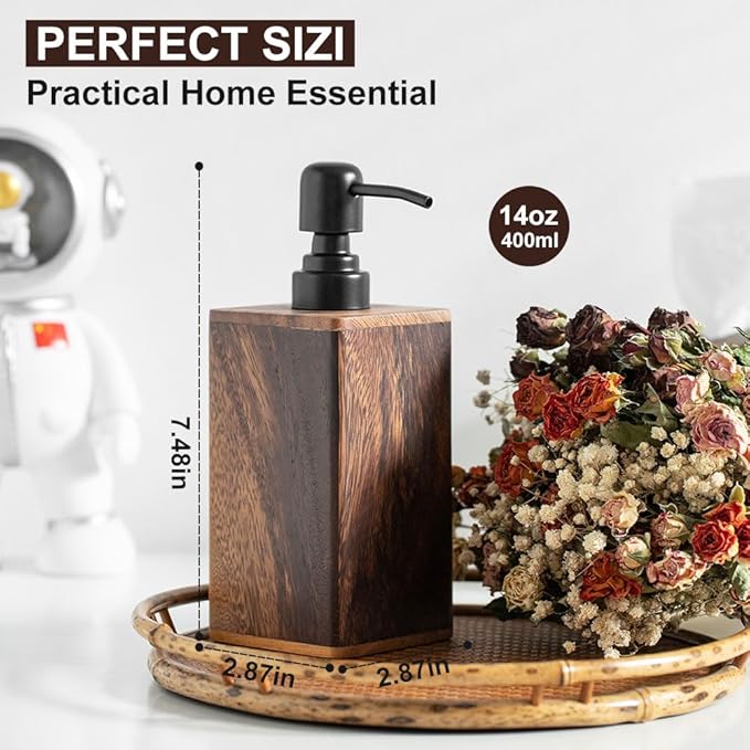 Solid Wood Lotion Jars, Push-Type Dispensing Bottles, Hand sanitizer Shower Gel Storage Jars (14oz/400ml)
