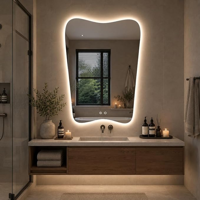 24“x36” Irregular Backlit Bathroom Mirror with Lights, Abstract Vanity Mirror with Lights, Anti-Fog Wall Mirror,Dimmable