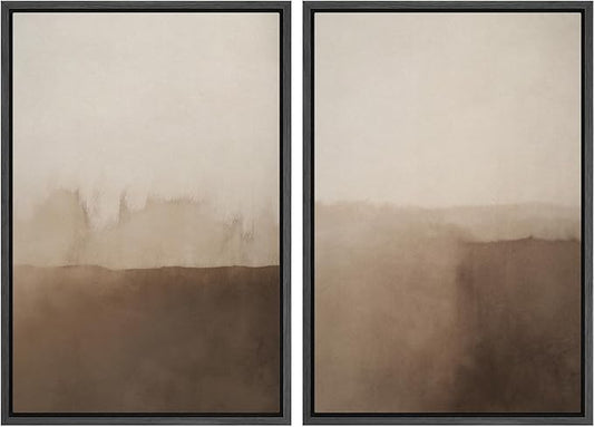 IDEA4WALL Framed Canvas Print Wall Art Set Minimalist Brown Watercolor Landscape Neutral Illustrations Modern Art Decorative Bohemian Calm/Zen for Living Room, Bedroom, Office - 16"x24"x2 Black