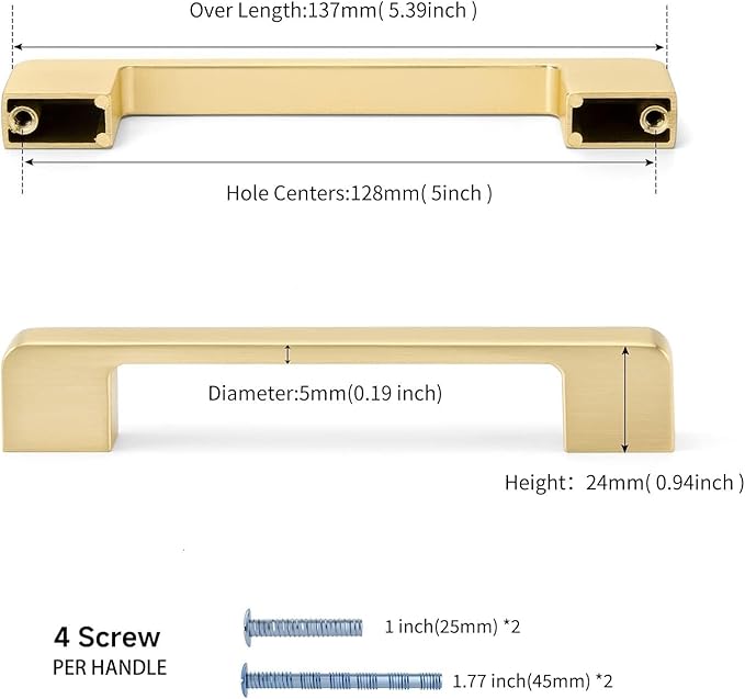10 Pack 5 Inch Brushed Gold Cabinet Pulls Solid Zinc Alloy Gold Cabinet Handles - Brushed Brass Dresser Drawer Pulls for Kitchen Cabinet Hardware Zinc Alloy Handles