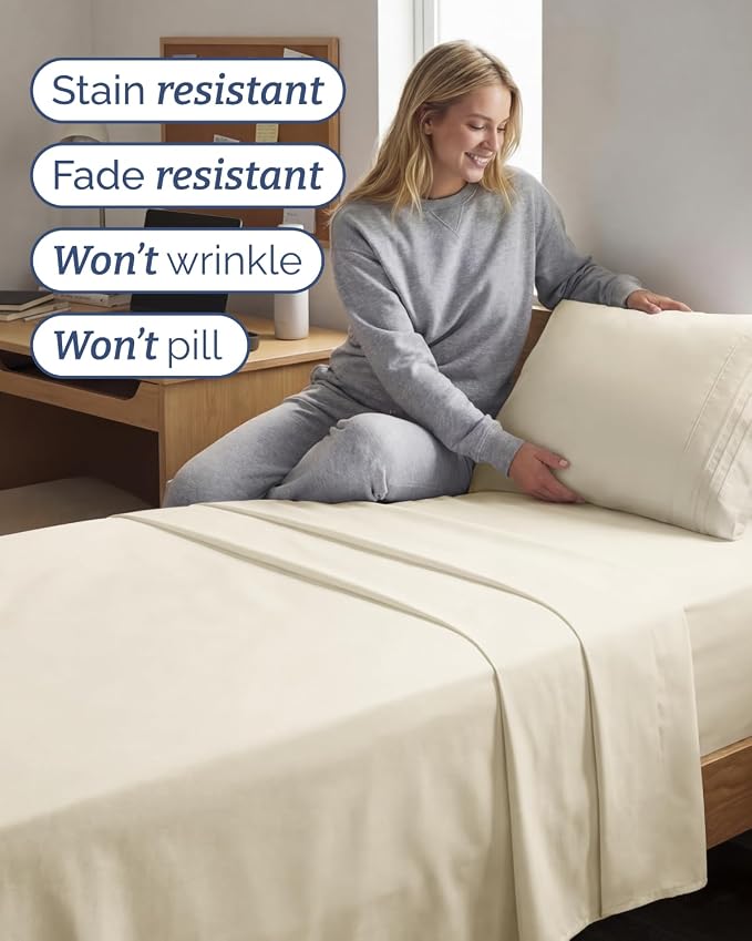 Twin XL Size 3 Piece Sheet Set - Comfy Breathable & Cooling Sheets - Hotel Luxury Bed Sheets for Women & Men - Deep Pockets, Easy-Fit, Soft and Wrinkle Free Sheets - Off White Oeko-Tex Bed Sheet Set