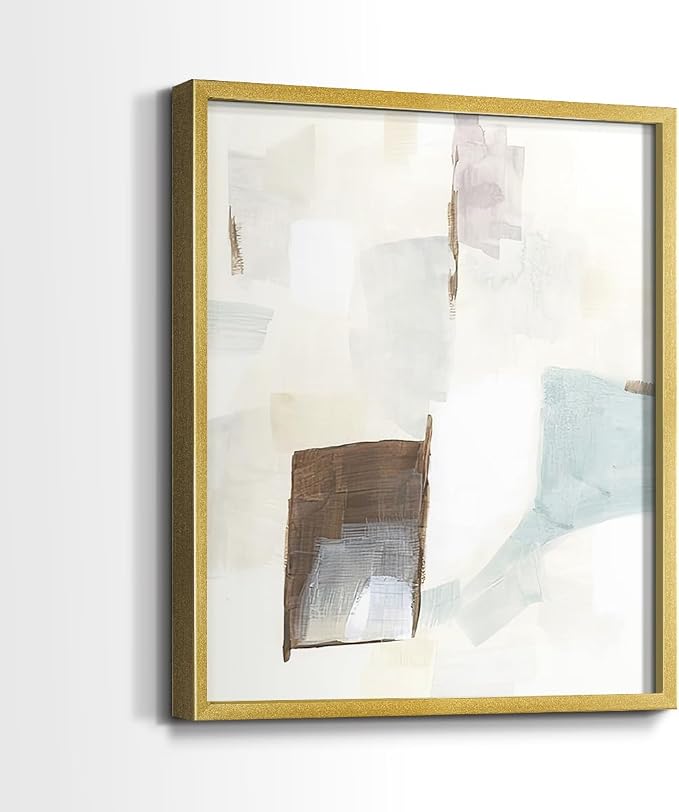 Renditions Gallery Set of 2 Peel & Stick Framed Prints, Abstract Wall Art, Minimalist Color Block Brush Strokes Wall Decor, Re-Stickable - Ready to Hang - 8"x10" - GOLD Frame LT588
