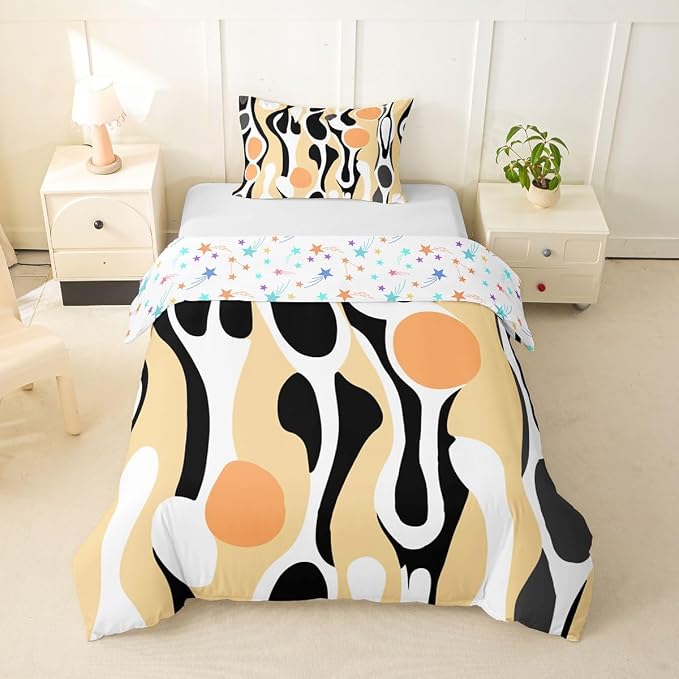 Erosebridal Organic Abstract Duvet Cover Set Modern Contemporary Twin Bedding Sets for Girls Tween Boys Boho Mid Century Wavy Lines Comforter Cover Retro Geometric Bed Set,Light Beige Peach