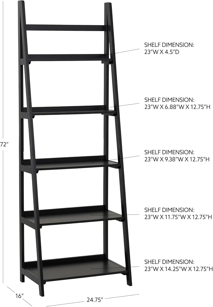 Linon Melissa Black Wooden Five Shelf Ladder Bookcase