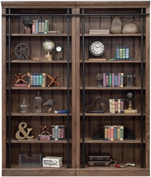 Martin Furniture 80" Traditional Wood Bookcase Wall with Ladder in Brown
