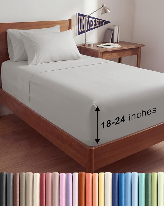 Extra Deep Twin XL Sheet Set - 4 Piece College Dorm Bed Sheets Set w/Extra Deep Pockets - Ultra-Soft, Comfy & Breathable Bedding for Women, Men, Kids & Teens - Wrinkle & Fade Resistant - French Grey
