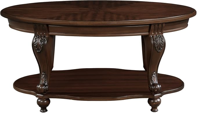 42'' Oval Wood Coffee Table for Living Room, Mid Century Farmhouse Round Coffee Tables for Apartment, Easy Assembly Traditional Coffee Table Centre Table Retro Cocktail Table, Cherry