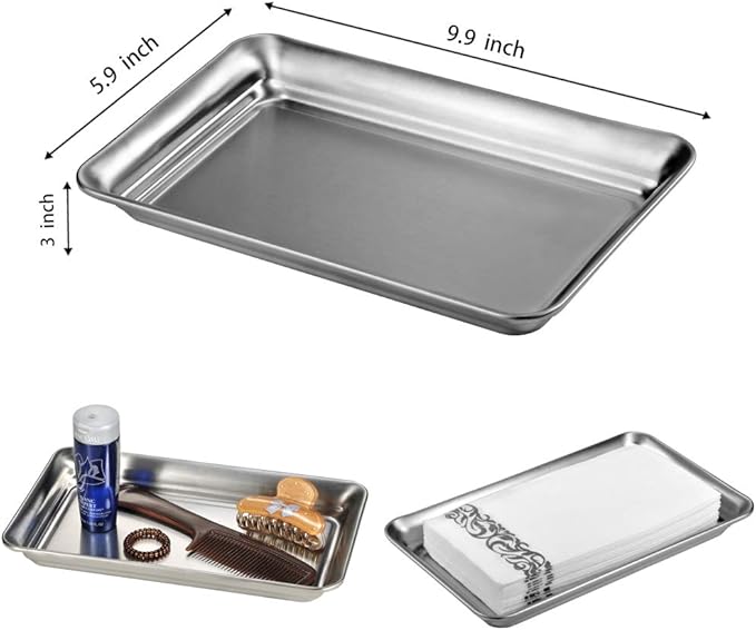 Vintage Farmhouse Decor Metal Vanity Tray, Countertop Guest Hand Towel Storage Organizer Tray Dispenser, Sturdy Holder for Perfume, Cosmetics, Jewelry, Makeup Bathroom Organizer - Stainless Steel