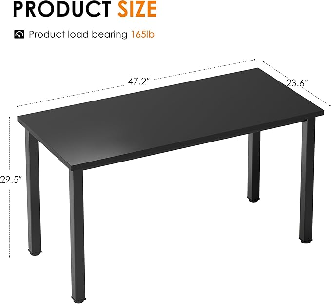 Need Computer Desk, 47 inch Home Office Desk, Modern Simple Style Home Office Gaming Desk, Basic Writing Table for Study Student, Black Metal Frame, Black Table Top