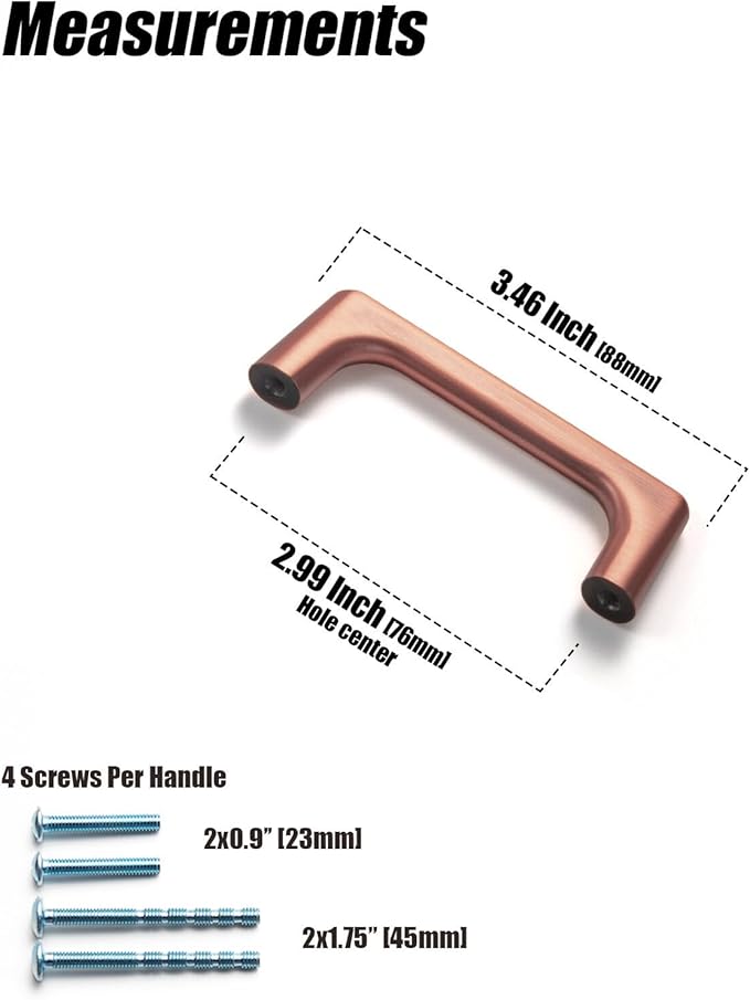 Goo-Ki Brushed Copper Cabinet Pulls with 3''Hole Centers, Modern Style Zinc Alloy Cabinet Handles for Dresser,Wardrobe,Cupboard- 6 Pack
