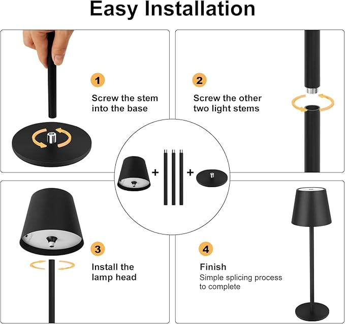 Black Cordless Table Lamp - 8-20 Inches Adjustable Height, 5000mAh Rechargeable Battery LED Desk Lamp, 3 Color Stepless Dimmable, Portable Waterproof Metal Table Light for Indoor/Outdoor