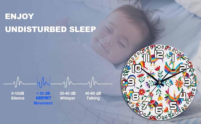 Animals Mexican Wall Clock Battery Operated Flowers Bird Spring Colorful Traditional Clip Art Wall Clock Silent Non Ticking Quality Quartz 10 Inch Round Easy Clock to Read for Home Office