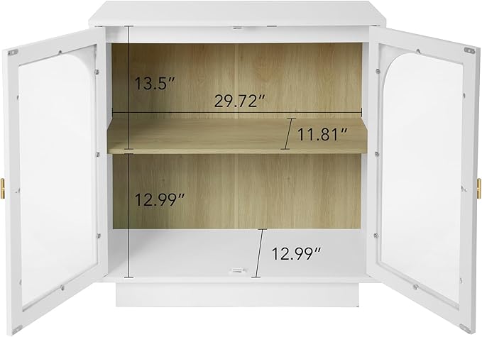 Sideboard Buffet Cabinet with Storage - Accent Storage Cabinet Modern Furniture, 2 Door Glass Cabinet with Adjustable Shelf, Wood Credenza for Living Room, Entryway, Dining Room, Kitchen(White)