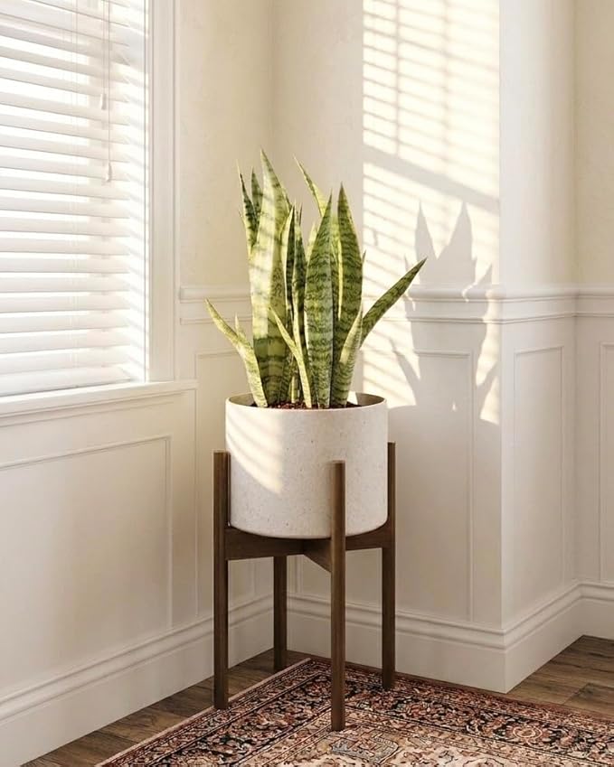 leaf&lull Adjustable Plant Stand Indoor Mid Century Modern Plant Stands Bamboo Plant Holder Corner Plant Stand for Indoor Plants Single Plant Stand Flower Stand for Home Living Room Bedroom Balcony Tea Brown 14.5 in