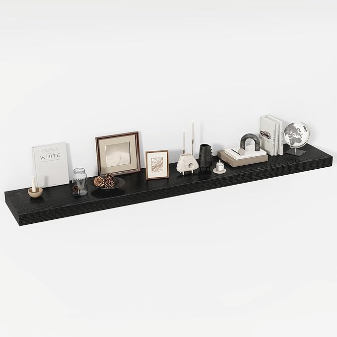 72 Inch Floating Shelves, 12" Deep Floating Shelf Wall Mounted, 72" Wall Shelves, Rustic Deep Bookshelf, Extra Deeper & Thicker Display Shelves for Bedroom, Living Room, Black, Set of 1