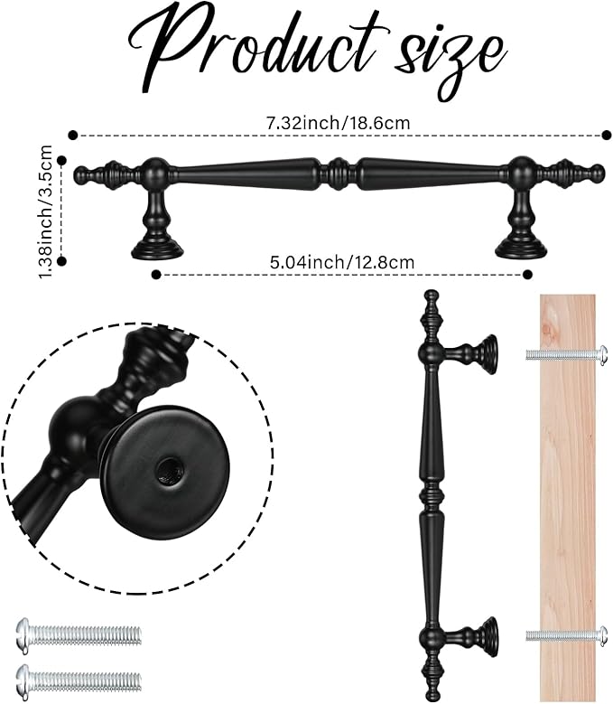 Shimeyao 10 Pack Antique Matte Black Cabinet Pulls 5"(128 mm) Hole Center Vintage Cabinet Pulls Handles Drawer Handles Closet for Kitchen Bathroom Drawer Dresser Pull Hardware Hole Center