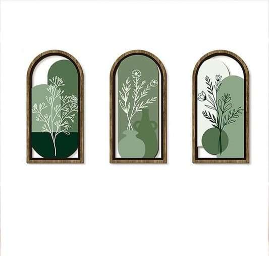 Decor Wall Art Abstract Botanical Decorations Leaf Lines Modern Minimalist Wooden Mid Century Artwork Bedroom Set of 3