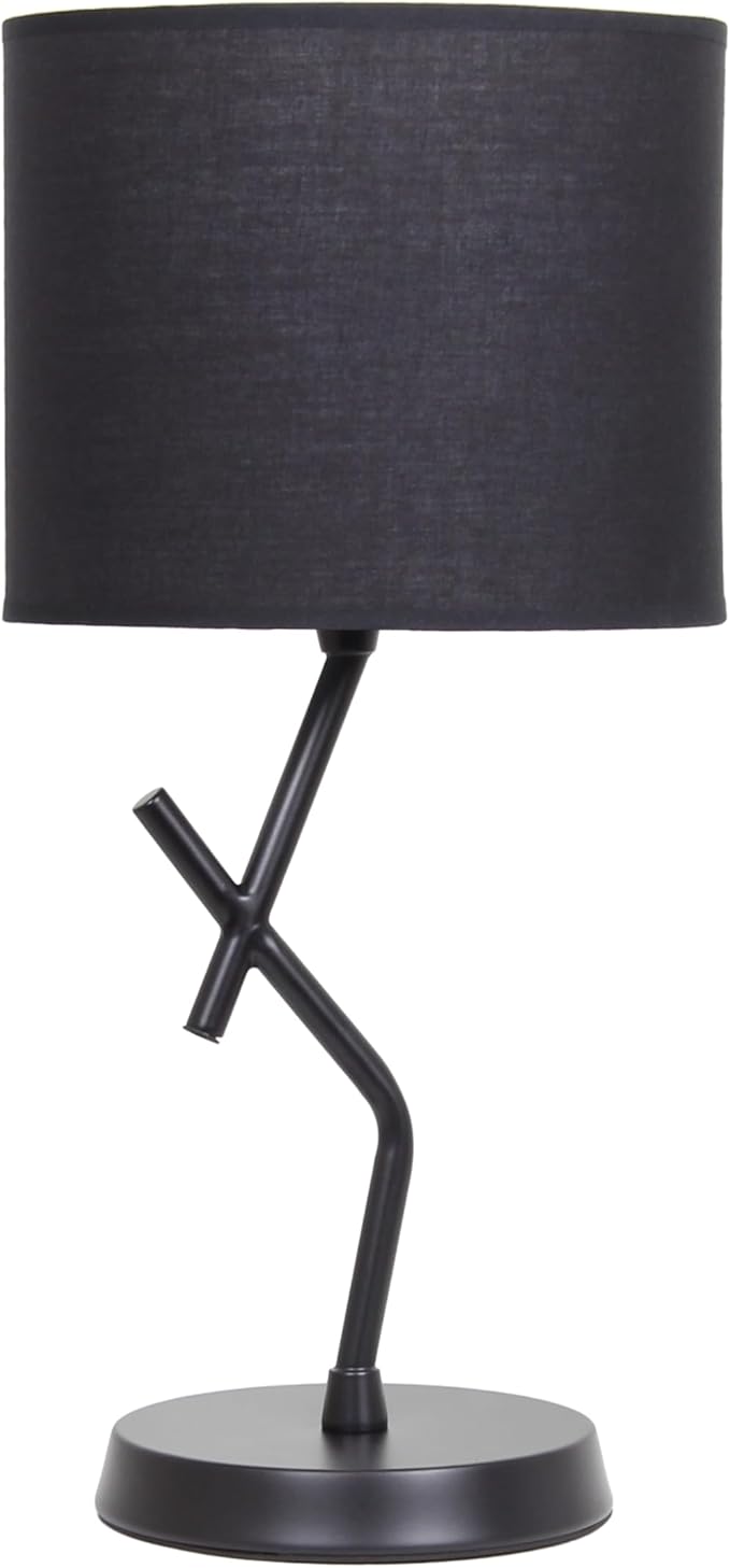 Simple Designs LT1172-BLK 17.13" Metal and Modern Abstract Table Lamp with Drum Fabric Shade, Bedroom, Office, Living Room, Dorm, Side Tables, Black