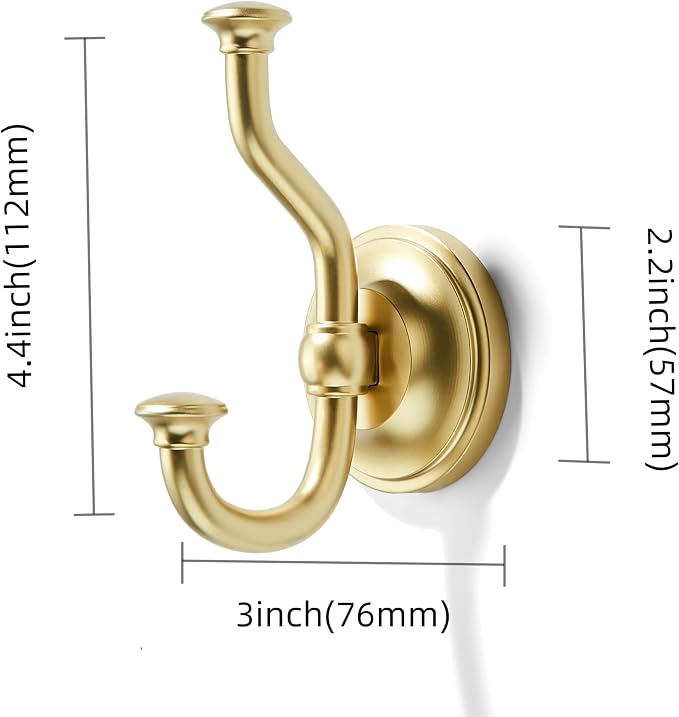 khtumeware 1 Pack 4-1/2 inch Zinc Alloy Vintage Wall Brushed Gold Large Coat Hooks Suitable for Tile, Wood Board, Glass Walls, Bathroom, Entrance Hall, Kitchen, Multi-Functional Robe Hooks