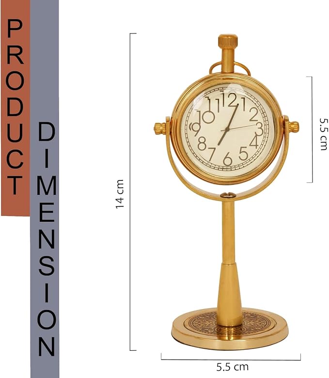 Vintage Brass Table Clock Antique Style Desk Timepiece Handcrafted Solid Brass Clock for Home or Office Classic Retro Decor Accent Elegant Collectible Gift for Men & Women(4x5.5 Inch) Golden Finish