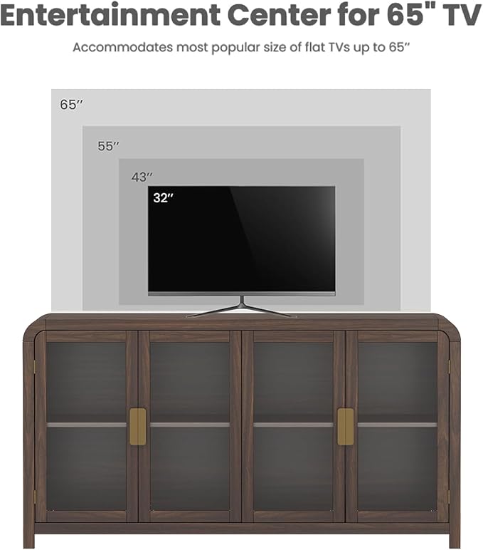 Oak&Sparrow Oak Sideboard Buffet Cabinet with Storage, 60'' Boho Buffets & Sideboards with Adjustable Shelves, Sideboard Cabinet with 4 Glass Doors for Living Room, Hallway & Kitchen