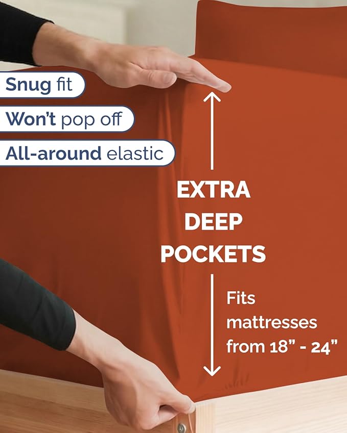 Extra Deep Twin XL Sheet Set - 4 Piece College Dorm Bed Sheets Set with Extra Deep Pockets - Ultra-Soft, Comfy & Breathable Bedding for Women, Men, Kids & Teens - Wrinkle & Fade Resistant - Terracotta