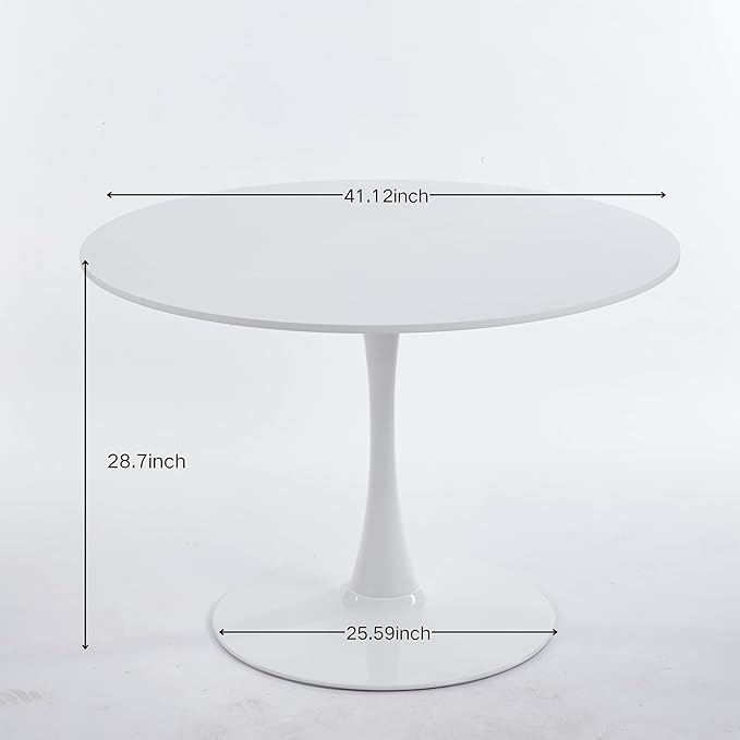 42-inches White Round Dining Table, Modern Tulip Kitchen Table with Thickened Tabletop & Sturdy Pedestal Base, Tulip Shape Table for Small Places, Living Room, Office, Cafe