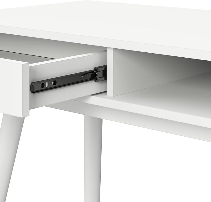 Bush Home Nora 54W Writing Desk with Storage in Pure White | Large Wooden Computer Table for Home Office, Study Room, or Entryway