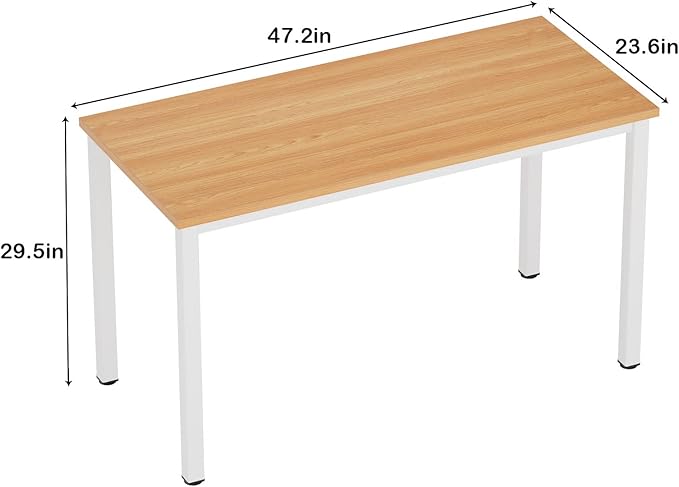 Need Computer Desk, 47 inch Home Office Desk, Modern Simple Style Home Office Gaming Desk, Basic Writing Table for Study Student, White Metal Frame, Teak Tabletop
