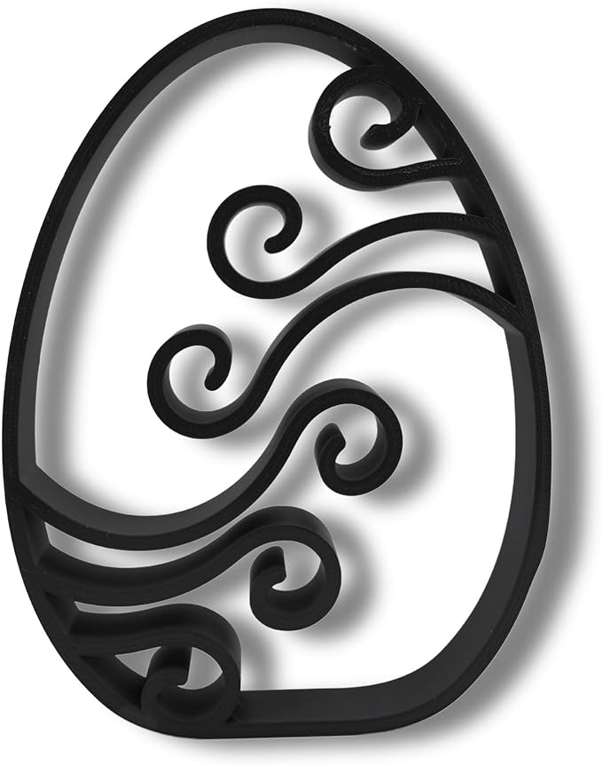 Easter Egg Sculpture – Minimalist Decorative Accent for Spring & Year-Round Home Decor | Collectible Design | Modern Holiday Display (Abstract Waves Matte Black)